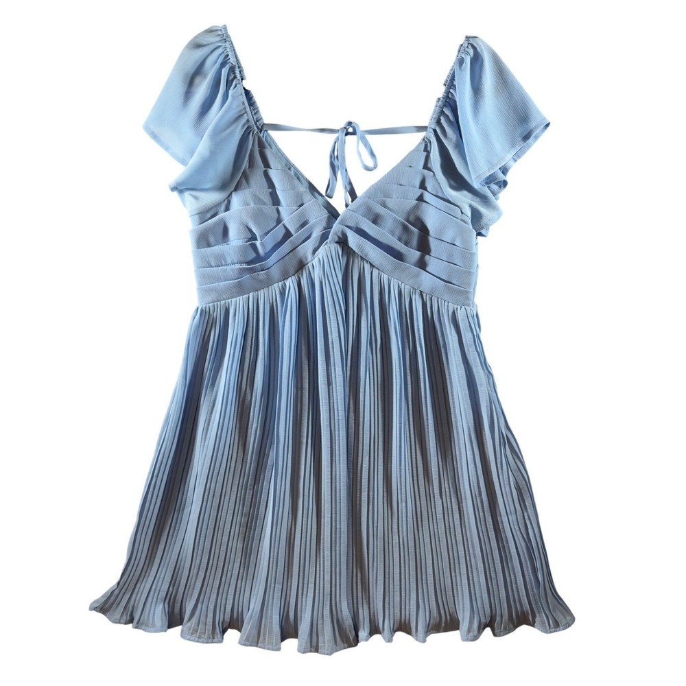 318 | Lulus Women Medium Pleated Flutter Sleeve Babydoll Mini Dress Light Blue